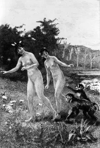 Engraving by Adrien Moreau (1843-1906) illustrating ' Candide'" Engraving by Adrien Moreau (1843-1906) illustrating ' Candide'"