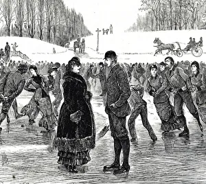Engraving depicting a middle-aged couple ice skating Engraving depicting a middle-aged couple ice skating