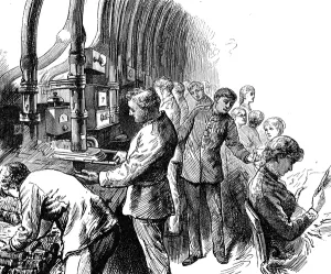 Engraving depicting the pneumatic dispatch which the General Post Office used to Engraving depicting the pneumatic dispatch which the General Post Office used to