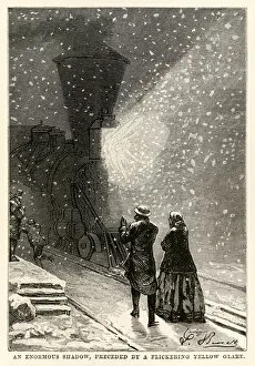 An enormous shadow, preceded by a flickering yellow glare An enormous shadow, preceded by a flickering yellow glare