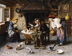 Romantic Era Gallery: Entertaining the Baby, (oil on canvas)