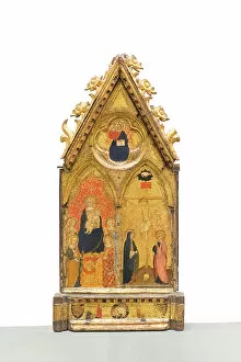 Passion Of Jesus Gallery: Enthroned Madonna and Child with saints; Crucifixion, 1375-1400, (panel)