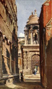 The Entrance to Queen's College from Logic Lane, 1903 (colour litho) The Entrance to Queen's College from Logic Lane, 1903 (colour litho)