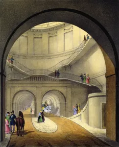 Entrance to the Thames Tunnel, 1836 (colour litho) Entrance to the Thames Tunnel, 1836 (colour litho)