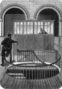 Entrance of the tresor cellars of the Banque de France in Paris in the 19th century Entrance of the tresor cellars of the Banque de France in Paris in the 19th century
