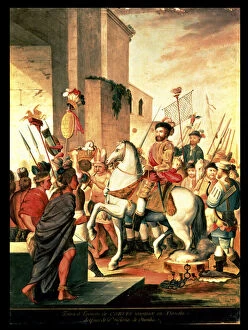 Entrance of the Triumphant Army of Cortes into Tlaxcala after the Victory of Otumba, 19th century (oil on panel)