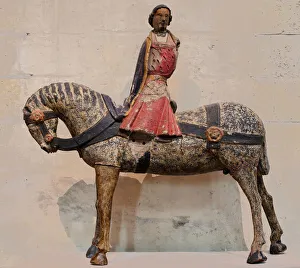 Equestrian statue of Saint-Martin of Tours, 15th century, Polychrome, Cathedral, Cathedrale Notre-Dame, Laon, Hauts-de-France, Aisne, France