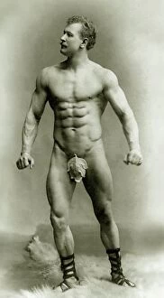 Eugen Sandow, in classical ancient Greco-Roman pose, c.1894 (b / w photo)