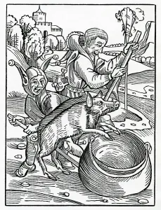 Of euyl Counsellours, Juges and men of lawe, illustration from Alexander Barclay's Of euyl Counsellours, Juges and men of lawe, illustration from Alexander Barclay's