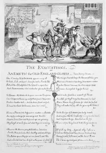 The Evacuations or An Emetic for Old England Glorys, 1762 (etching) The Evacuations or An Emetic for Old England Glorys, 1762 (etching)