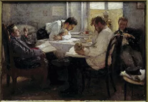 Habitat Gallery: On the eve of the exam Students reviewing the exams. Painting by Leonid Osipovich Pasternac