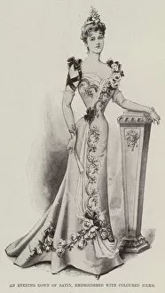 An Evening Gown of Satin, embroidered with Coloured Silks (litho)