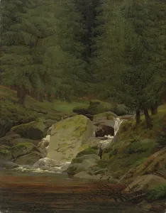 The Evergreens by the Waterfall (oil on canvas) The Evergreens by the Waterfall (oil on canvas)