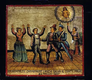 Ex-voto (ex voto) Sicilian: ' By miracle, Carabinier Lanza saves Count Magri on 24/05/1867' Ex-voto (ex voto) Sicilian: ' By miracle, Carabinier Lanza saves Count Magri on 24/05/1867'