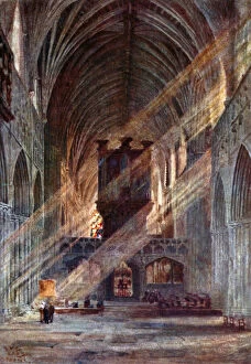 Exeter, Interior of the Nave (colour litho)