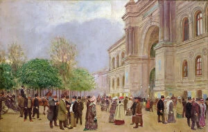 The exit of the Salon in the Palais de L'Industrie, c.1890 (oil on canvas)