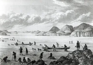 Expedition passing through Point Lata on the Ice, engraved by Edward Francis Finden Expedition passing through Point Lata on the Ice, engraved by Edward Francis Finden