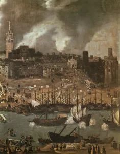 An Expedition Setting out from Seville for America in 1498 (oil on canvas) (detail) An Expedition Setting out from Seville for America in 1498 (oil on canvas) (detail)