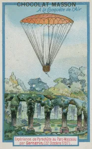 Experimenting with parachuting at Parc Monceau by Andre-Jacques Garnerin Experimenting with parachuting at Parc Monceau by Andre-Jacques Garnerin