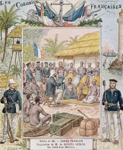 The Exploration of M. de Brazza (1875-79) His Treaty with Makoko, illustration The Exploration of M. de Brazza (1875-79) His Treaty with Makoko, illustration