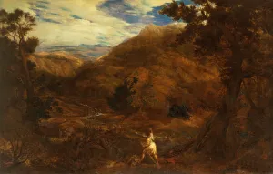 An Extensive Mountainous Wooded Landscape with David and the Lion, 1850 (oil on canvas) An Extensive Mountainous Wooded Landscape with David and the Lion, 1850 (oil on canvas)