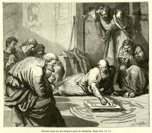 Ezechiel trace sur une brique le plan de Jerusalem (engraving) Ezechiel trace sur une brique le plan de Jerusalem (engraving)