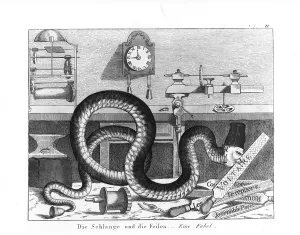 Fable of the Snake and the Files (engraving) (b/w photo) Fable of the Snake and the Files (engraving) (b/w photo)