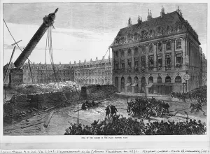 Fall of the column in the Place Vendome, Paris, 1871 (engraving) (b/w photo) Fall of the column in the Place Vendome, Paris, 1871 (engraving) (b/w photo)