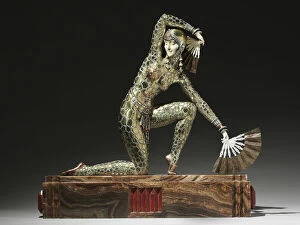 Dimitri Chiparus Gallery: Fan Dancer, c.1928 (gilt & cold-painted bronze, ivory, onyx and marble)