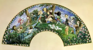 Fan depicting George Sand (1804-76) and her friends in 1838 (gouache on paper) Fan depicting George Sand (1804-76) and her friends in 1838 (gouache on paper)