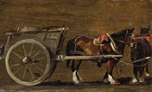 Shire Gallery: A Farm Cart with two Horses in Harness: A Study for the Cart in Stour Valley