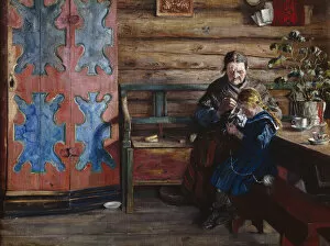 Gustav Wentzel Gallery: Farm Interior with Granddaughter (oil on canvas)
