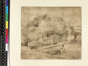 Farmhouse beneath trees, with a footbridge, c.1650 (pen & ink with wash on paper) Farmhouse beneath trees, with a footbridge, c.1650 (pen & ink with wash on paper)