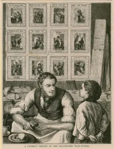 A father's lessons on the illustrated wall-papers (engraving) A father's lessons on the illustrated wall-papers (engraving)