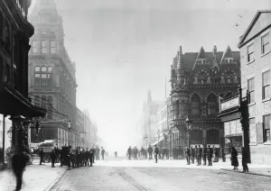 Bridge Street Gallery: Fawcett Street looking south from Bridge Street, Sunderland, c.1890 (b / w photo)