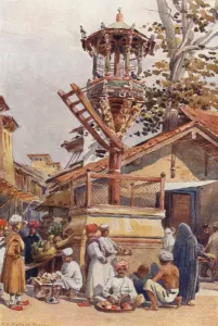 A Feeding-Place for Birds, Ahmedabad (colour litho) A Feeding-Place for Birds, Ahmedabad (colour litho)
