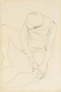 Female nude bent forward, both hands on the left thigh, 1913 (pencil on paper Female nude bent forward, both hands on the left thigh, 1913 (pencil on paper