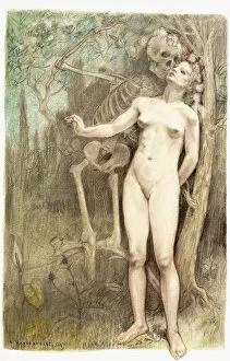 Negative Concept Collection: Female nude with Death as a skeleton, 1897 (etching)