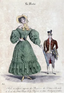Feminine and masculine fashion, 1829. Lithograph of Lemercier in '" Feminine and masculine fashion, 1829. Lithograph of Lemercier in '"