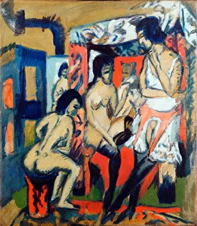 Femmes nues dans un studio - Peinture de Ernst Ludwig Kirchner (1880-1938), 1912, huile sur toile