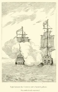 Fight between the Centurion and a Spanish galleon (engraving) Fight between the Centurion and a Spanish galleon (engraving)