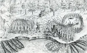 Fighting of Hurons, from Voyage de Champlain in 1624 by Samuel de Champlain Fighting of Hurons, from Voyage de Champlain in 1624 by Samuel de Champlain