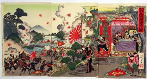 Fighting between Japanese and Chinese Troops Surveyed by a Group of Japanese Officers Fighting between Japanese and Chinese Troops Surveyed by a Group of Japanese Officers