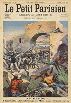 North African Gallery: Fighting between Moroccans and French sailors in Casablanca (colour litho)