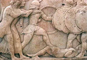 Fighting outside Troy, frieze from the Siphnian Treasury, c.525 BC (marble)