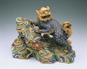 Grimace Gallery: A figure of a lion on rockwork (cloisonne enamel)