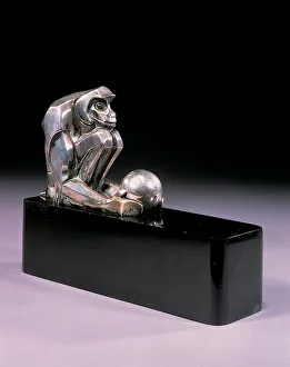 Figure of a monkey, 1930s (silvered bronze & onyx) Figure of a monkey, 1930s (silvered bronze & onyx)