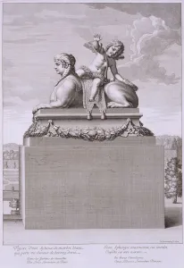Figure of a sphinx in white marble, carrying a bronze Cupid, at Versailles, 1676 Figure of a sphinx in white marble, carrying a bronze Cupid, at Versailles, 1676