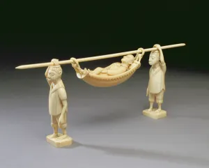 Figures of two Arican men carrying a European man, Congo (ivory) Figures of two Arican men carrying a European man, Congo (ivory)
