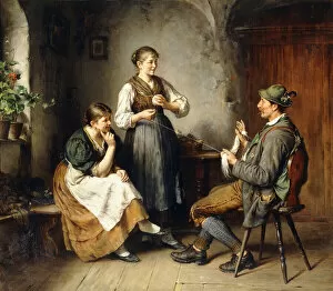 Three Figures in an Interior (oil on canvas)